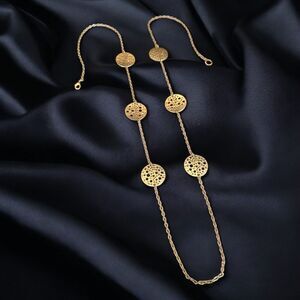 New Long Layering Necklace Matte Gold Stations Design  9C